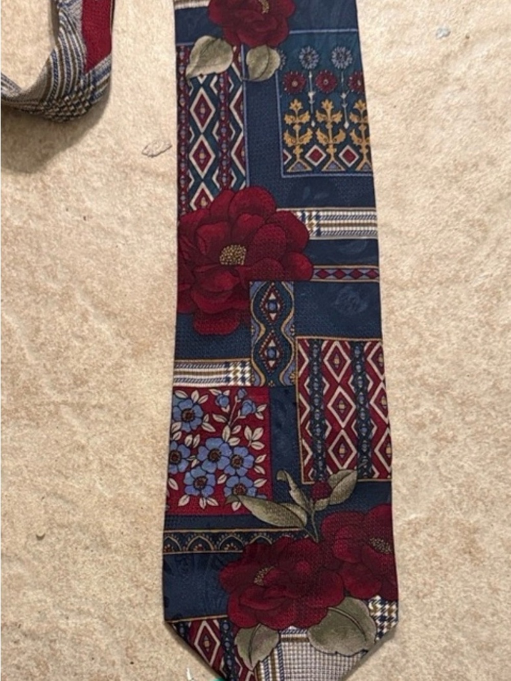 Hunt Club Geometric and Floral Necktie in Blue and Red